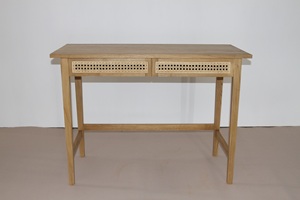 Table console en teck massif, artisanale, en rotin, avec 2 tiroirs - Product Image 2