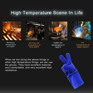 <b>Heat</b> Resistant Leather Welding Gloves Blue Color Anti-<b>Heat</b> Full Grain Goatskin Work Wear Abrasion Resistance Straight Cuff - Product Image 6