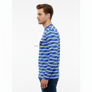 Manufacturer Custom Logo Vintage Streetwear <b>Long</b> <b>Sleeve</b> t <b>Shirt</b> Oversized Button up <b>Stripe</b> <b>Men's</b> Polo T-<b>Shirt</b> - Product Image 6