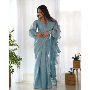 Hermoso Sari Talla XS para Fiesta con Encaje en el Borde - Product Image 1