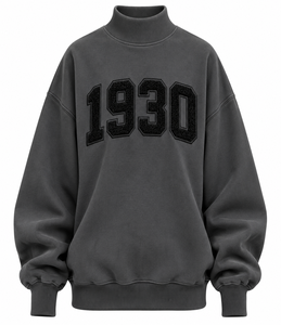 Sweat-shirt surdimensionné à col montant pour femme OEM, avec broderie personnalisée en lettres appliquées, épaules tombantes, en molleton de coton - Product Image 2