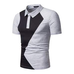 Chemise pour homme en coton 100% tricoté, anti-plis, à manches courtes, motif géométrique, style décontracté chic, gris et noir - Product Image 1