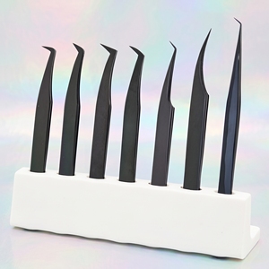 Pinzas para Extensión de Pestañas de Volumen con Punta de Fibra de Marca Privada, Pinzas Profesionales para Extensión de Pestañas, Antideslizantes, Duraderas, de Acero Inoxidable, con Punta Suave - Product Image 1