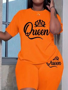 Custom Logo Women's Two-Piece Biker Short <b>Set</b> High-Quality Print Summer Tracksuit OEM Casual Queen Graphic T-Shirt and Shorts - Product Image 2
