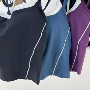 Conjunto de Yoga sin Costuras de 2 Piezas, Top Corto de Cintura Alta y Pantalones Largos, Color Sólido con Tirantes en Contraste, Ropa Deportiva para Mujer - Product Image 4