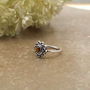 Brass Handmade 925 Sterling Silver <b>Tiger</b> <b>Eye</b> Oxidized Boho Flower Mandala <b>Ring</b> - Product Image 4