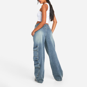 NURJENNA INDUSTRIES 2026 Nueva Moda Jeans Cargo de Mezclilla para Mujer, Ecológicos, 100% Algodón, Cintura Media, Corte Regular, Casual, con Logotipo Personalizado - Product Image 2