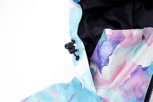 Chaqueta de Esquí y Snowboard para Mujer, Color Rosa Pastel, Azul Agua, Lila, Blanco, Estampado Acuarela, con Capucha, Impermeable, con Cierre de Cremallera - Product Image 3