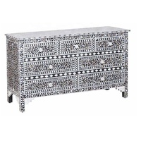 Nouveauté Buffet gris à incrustation de nacre florale Commode à 6 tiroirs Commode en nacre Buffet Vadrouille Table