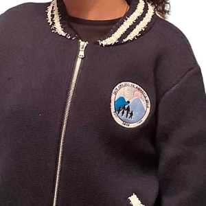 Jack and Jill Navy Blue Knit Bomber <b>Jacket</b> Women <b>Zip</b> <b>Up</b> Varsity Style Casual Fashion Boutique Outerwear Coat - Product Image 6