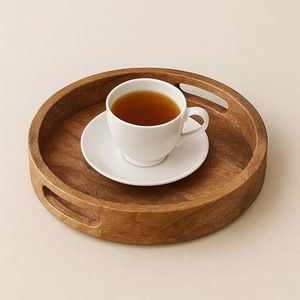 Bandeja Redonda de Madera Hecha a Mano con Asas Recortadas |   Bandeja Multiusos para Servir en la Cocina y el Comedor - Product Image 6