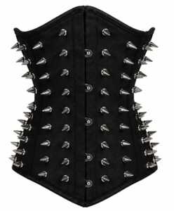 Corset en cuir noir avec clous argentés et fermeture à agrafes, gaine amincissante pour femme à maintien ferme, style adulte, avec baleines en acier sous la poitrine - Product Image 1