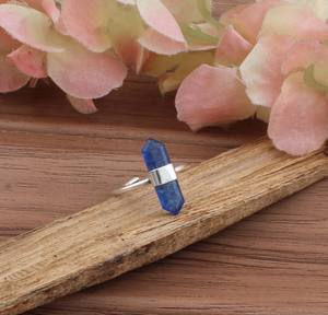 แหวนหยกสีฟ้าธรรมชาติ แหวนเงินแท้ 925 ประดับพลอยทรงหกเหลี่ยม แหวนผู้หญิงคลาสสิกสำหรับงานแต่งงานและงานปาร์ตี้ - Product Image 1