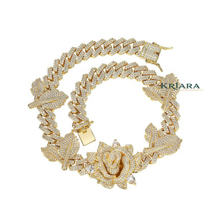 S925 Moissanite <b>Statement</b> <b>Necklace</b> Yellow Gold Plated Flower Design Micro Pave Luxury Unisex Chain Jewelry - Product Image 4