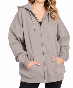 Sweat à capuche oversize pour femme avec cordon de serrage, capuche croisée, épaules tombantes, poche frontale et poignets côtelés - Product Image 2