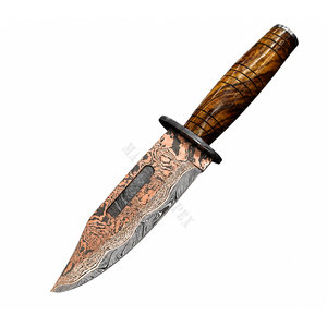 Couteau artisanal en cuivre damas, couteau de chasse en cuivre, manche en bois de burl exotique, couteau à lame fixe en cuivre - Product Image 1