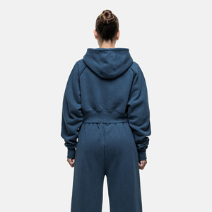 Sudadera con capucha para mujer, estilo crop top, lisa, con cremallera, a la moda, para gimnasio, precio al por mayor, OEM. - Product Image 4