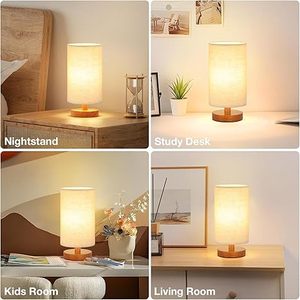 Lampe de table LED nordique moderne avec base en bois et abat-jour en tissu, lumière de chevet à lueur chaude pour chambre à coucher, bureau ou table d'étude - Product Image 3