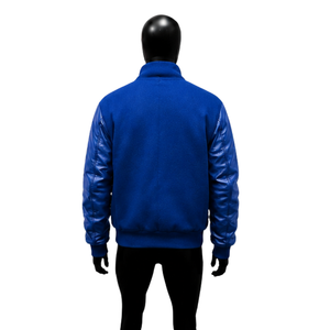 Blouson Bomber Bleu Premium Style Varsity avec Manches en PU Col Rabattu Coupe Droite Décontractée Idéal pour l'Automne - Product Image 2