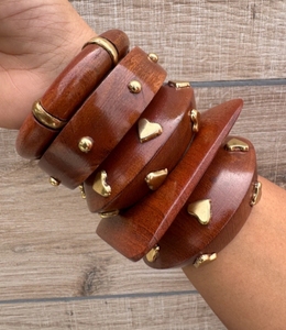 Bracelets en bois faits à la main avec incrustations en laiton, bijoux durables en bois de Sheesham, bracelets ethniques bohèmes avec bordure en laiton pour femmes - Product Image 4