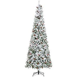 Árbol de Navidad Artificial de 9 Pies con Nieve Artificial, Ramas de Pino Realistas con Piñas y Bayas Rojas, Apertura Automática, Verde - Product Image 1