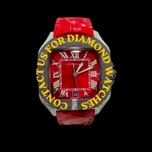 Reloj de Pulsera de Diseño Único con Correa de Cuero Roja, Caja Cuadrada, Esfera con Números Romanos, Colección Hal Iced para Hombre, para Fiestas - Product Image 1