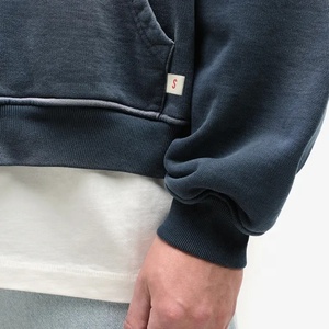 Sudadera con capucha y cremallera doble personalizada, Sudadera con capucha cuadrada recortada Vintage Stone Acid Sun Fade Wash, Sudadera con capucha de algodón desgastado para hombre, capucha de gran tamaño - Product Image 6