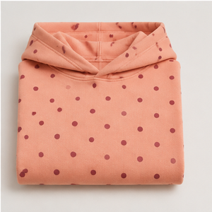 Sweat à capuche personnalisable pour femme, coupe carrée, longueur mini, à pois décalés, en molleton bouclette délavé, couleur corail pêche WPHOOD-0011 - Product Image 4