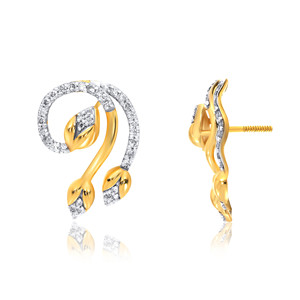 Premium Two Tone Gold and <b>Silver</b> Leaf Earrings with Sparkling Crystal Stone Detailing and Elegant Circular Loop Drop Design - Product Image 3