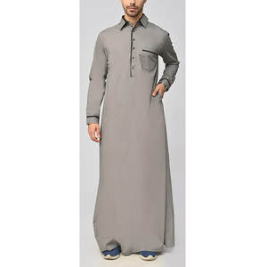 Túnica tradicional árabe para hombre, de algodón y lino, estilo Abaya, manga larga, con bolsillos, estilo casual Jubba, estilo Arabia Saudita, thobe/thawb - Product Image 1