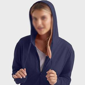 Sudadera con capucha azul marino con cremallera, moda de otoño, transpirable, para mujer, 100% algodón, cuello en V, bajo MOQ, precio mayorista 2026 - Product Image 5