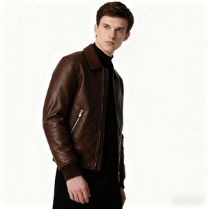 OEM Men's High Quality Genuine Leather Casual Eco-Friendly Waterproof Embroidered Front Zipper Closure Letter Pattern <b>Jacket</b> - Product Image 3