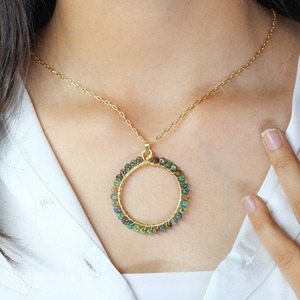 Rajasthan Black <b>Opal</b> Rondelle Charm Pendant <b>Necklace</b> 14K Gold Plated Sterling Silver Victorian Geometric Design for Women - Product Image 3