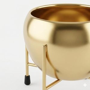 Modern Metal Tabletop <b>Vase</b> With <b>Stand</b> Gold Finish For Indoor Plant Decor - Product Image 5
