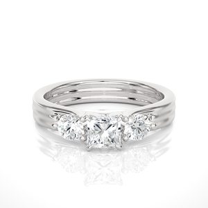Anillo de Diamantes Naturales de Oro de 18K de Lujo para Mujer, 0.96CT, 3 Piedras, Corte Princesa y Redondo, Joyería de Diamantes para Boda - Product Image 3