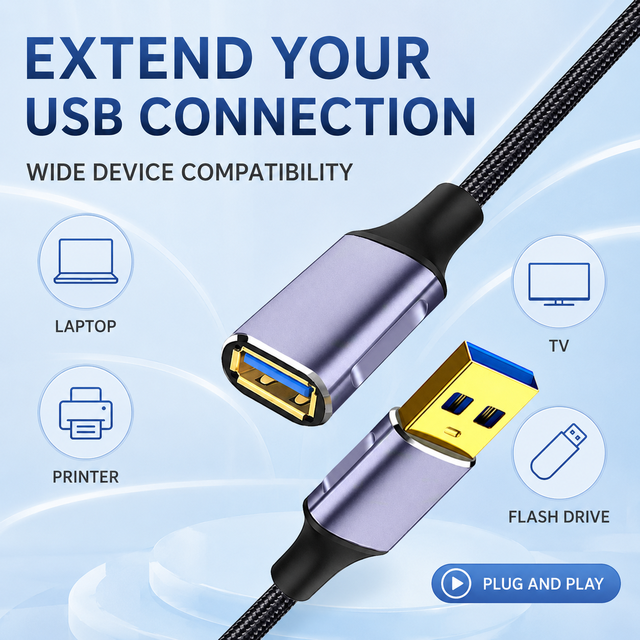 USB 3.0 Extension Cable Male Female 5Gbps Nylon Braided Aluminum Housing 2A Power for External Drive Keyboard Mouse
