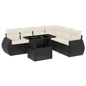 Ensemble de canapés de jardin en rotin PE noir avec structure en acier thermolaqué et verre trempé, mobilier d'extérieur haut de gamme - Product Image 2