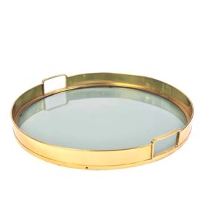 Round Gold Plated <b>Mirrored</b> Serving <b>Tray</b> Modern Design Single Tier Tableware Storage <b>Tray</b> for Living Room Use - Product Image 1