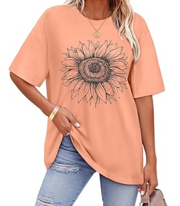 Nouvel arrivage : T-shirt décontracté pour femme en coton imprimé 100 %, manches courtes, col rond, épaules tombantes, coupe oversize, fabriqué au Bangladesh - Product Image 1