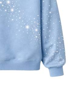 Sweat à capuche bleu clair orné de strass, coupe oversize, en molleton épais, avec poche kangourou, personnalisable, pour homme, style streetwear - Product Image 5