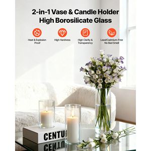 Set di Vasi in Vetro Trasparente per 36 Candele a Colonna, Centrotavola per Matrimoni, Vaso Alto per Decorazioni Natalizie - Product Image 3