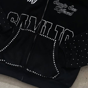 Bold Distress Embroidery Hoodie New Style Street Fashion Digital Print <b>Plain</b> Rhinestone Detail Cotton Blend <b>Mens</b> <b>hoodies</b> - Product Image 6