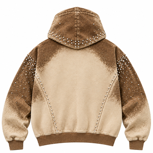 Sudadera con capucha y cremallera personalizada con pedrería, chaqueta streetwear de marca privada, ropa premium OEM ODM para unisex, corte moderno - Product Image 2