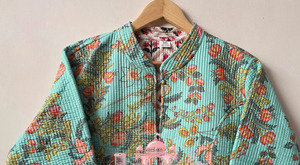 Handmade Knitted Indian Cotton Quilted <b>Jacket</b> Women Block Print Kantha Stitch Reversible Floral Design <b>Lightweight</b> Boho Winter - Product Image 1