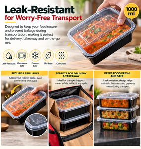 Contenedor Rectangular de Plástico PP de 1000 ml para Alimentos con Tapa Transparente, Envase de Grado Alimenticio para Llevar, para Restaurantes, Hoteles y Cocinas - Product Image 3