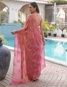 Sari de Rayón y Seda con Estampado de Encaje KV Crozhet, Listo para Usar, Blusa Sin Coser, Sin Arrugas, de Secado Rápido, Estilo Tradicional para Bodas - Product Image 6