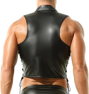 เสื้อกั๊กหนังเทียมผู้ชาย เสื้อกล้ามผู้ชายสำหรับฤดูร้อน ระบายอากาศได้ดี แห้งเร็ว ผ้าถัก สไตล์ลำลอง แขนกุด เสื้อหนังลำลองผู้ชาย - Product Image 4
