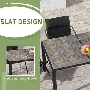 Set da Pranzo da Esterno Contemporaneo Grigio per 6 Persone, Tavolo Rettangolare Spazioso in Alluminio Effetto Legno per Riunioni in Giardino e Patio, Realizzato in PP - Product Image 5