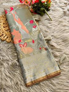 Collection Premium de Saris en Soie avec Motifs Animaux - Arbre-Fleur sur le Thème de la Jungle, Ensemble de Saris avec Broderie Zari, Vente en Gros - Product Image 2