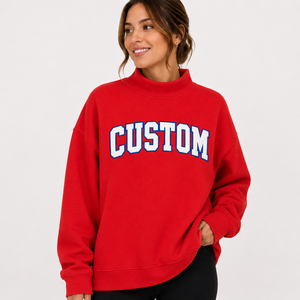 Womens Light <b>Grey</b> Solid Custom Text Print Mock Neck Oversized <b>Sweatshirt</b> Long Sleeve Casual Streetwear Activewear OEM ODM - Product Image 6